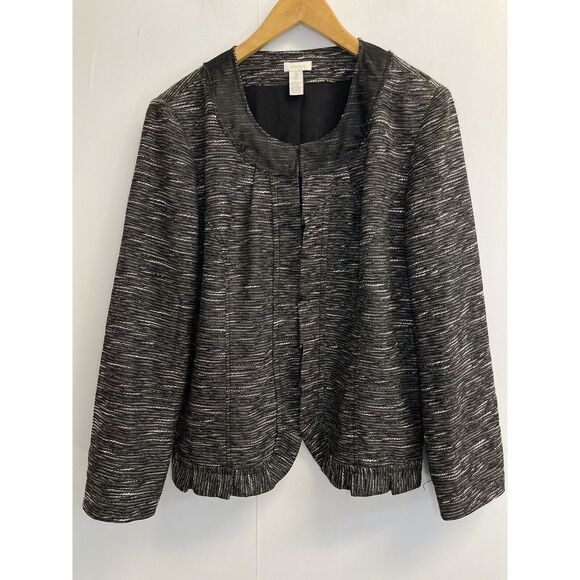 Chico's Jackets & Blazers - Chicos Size 3, XL The Romantic Ruffle Regie Jacket Tweed Open Front blazer Black